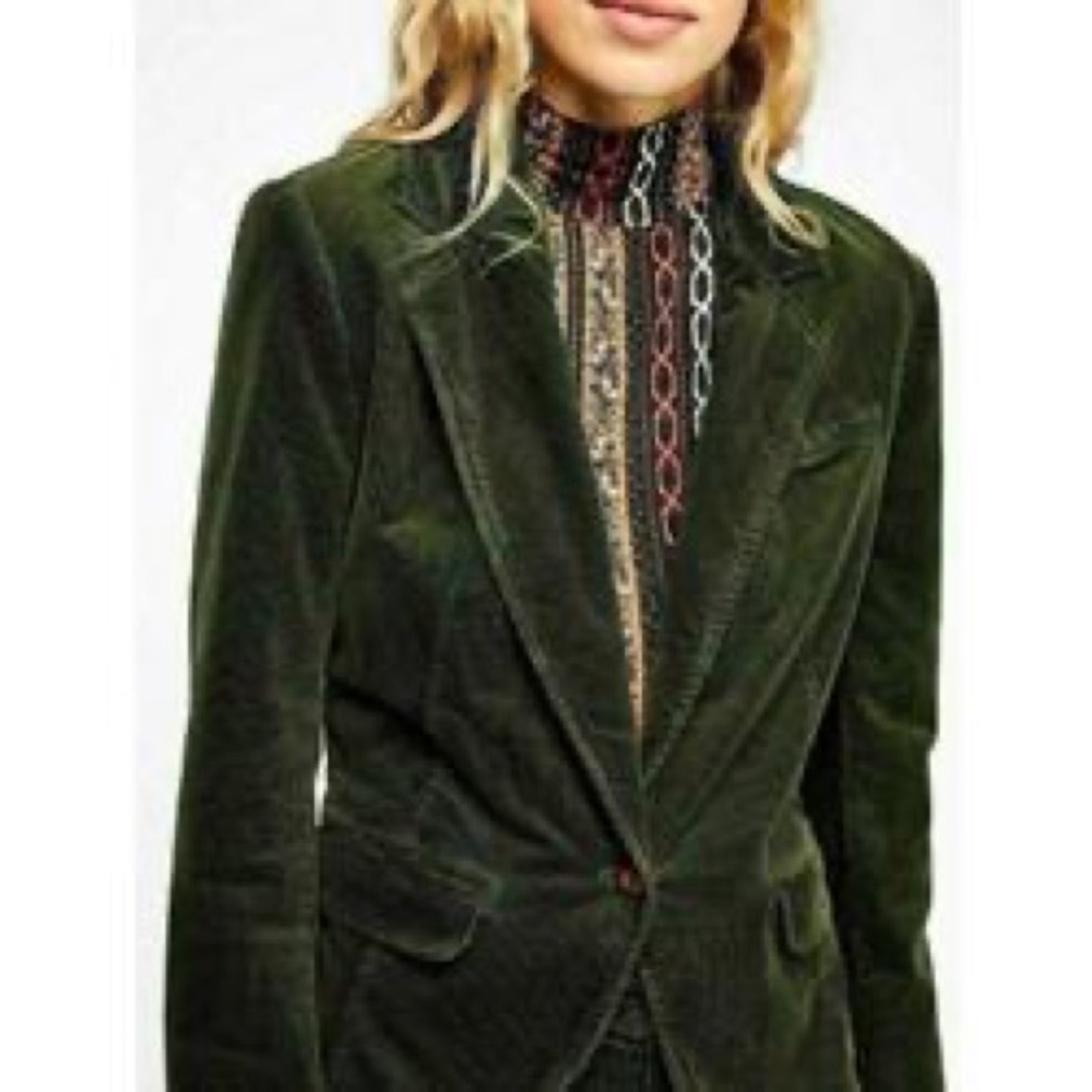 Free People Hedi Corduroy Blazer jacket button up forest green size 4